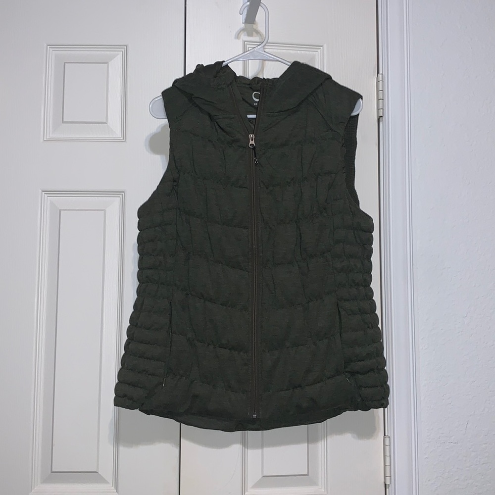 dark green ish vest w hoodie